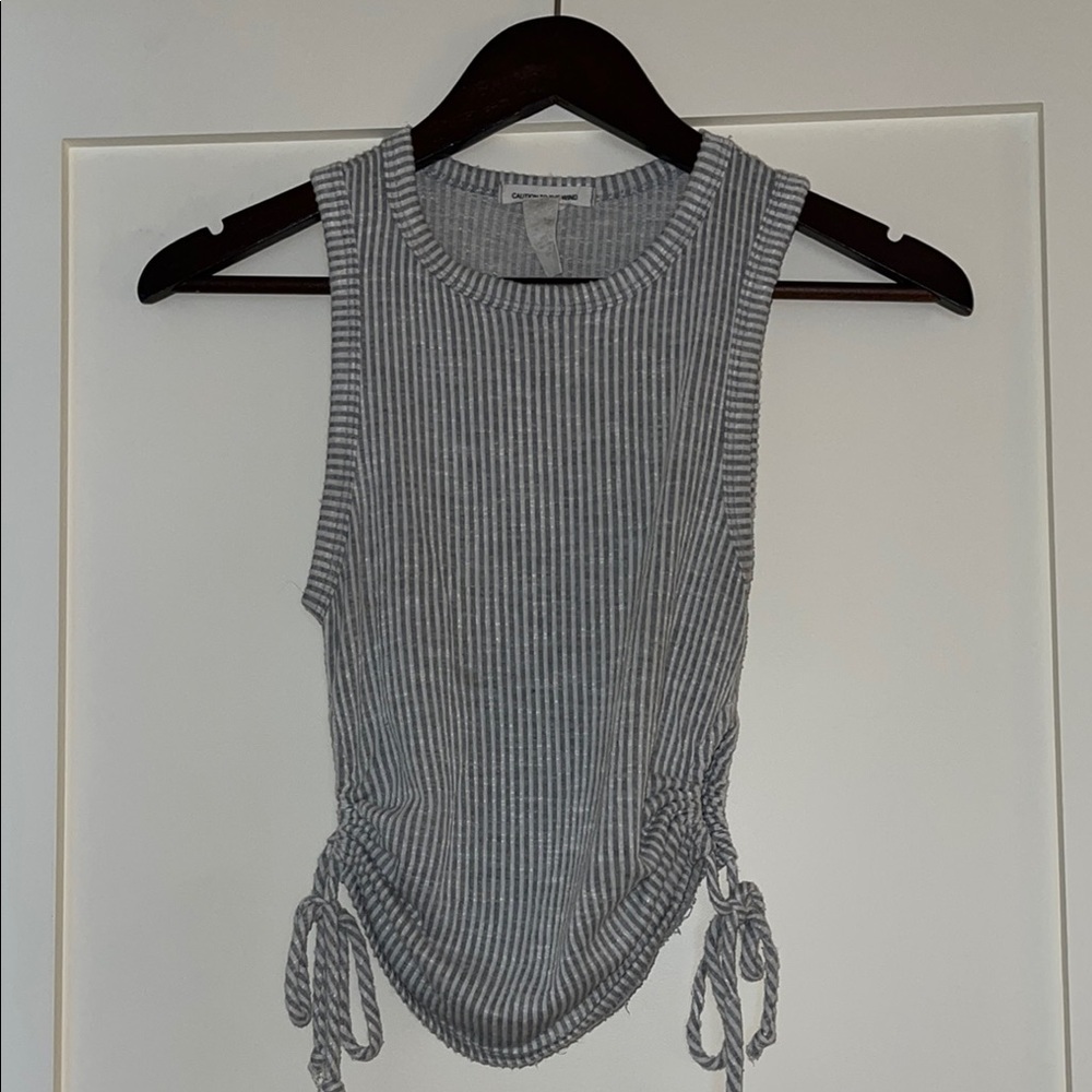 4 for $40 - Caution To The Wind Gray Ribbed Cut Out Tank Top